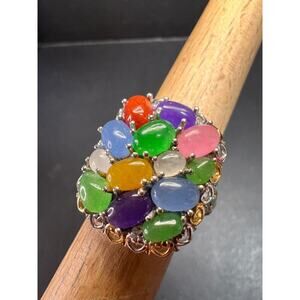 NEW rainbow harmony jade ring in vermeil and rhodium over sterling silver size 5